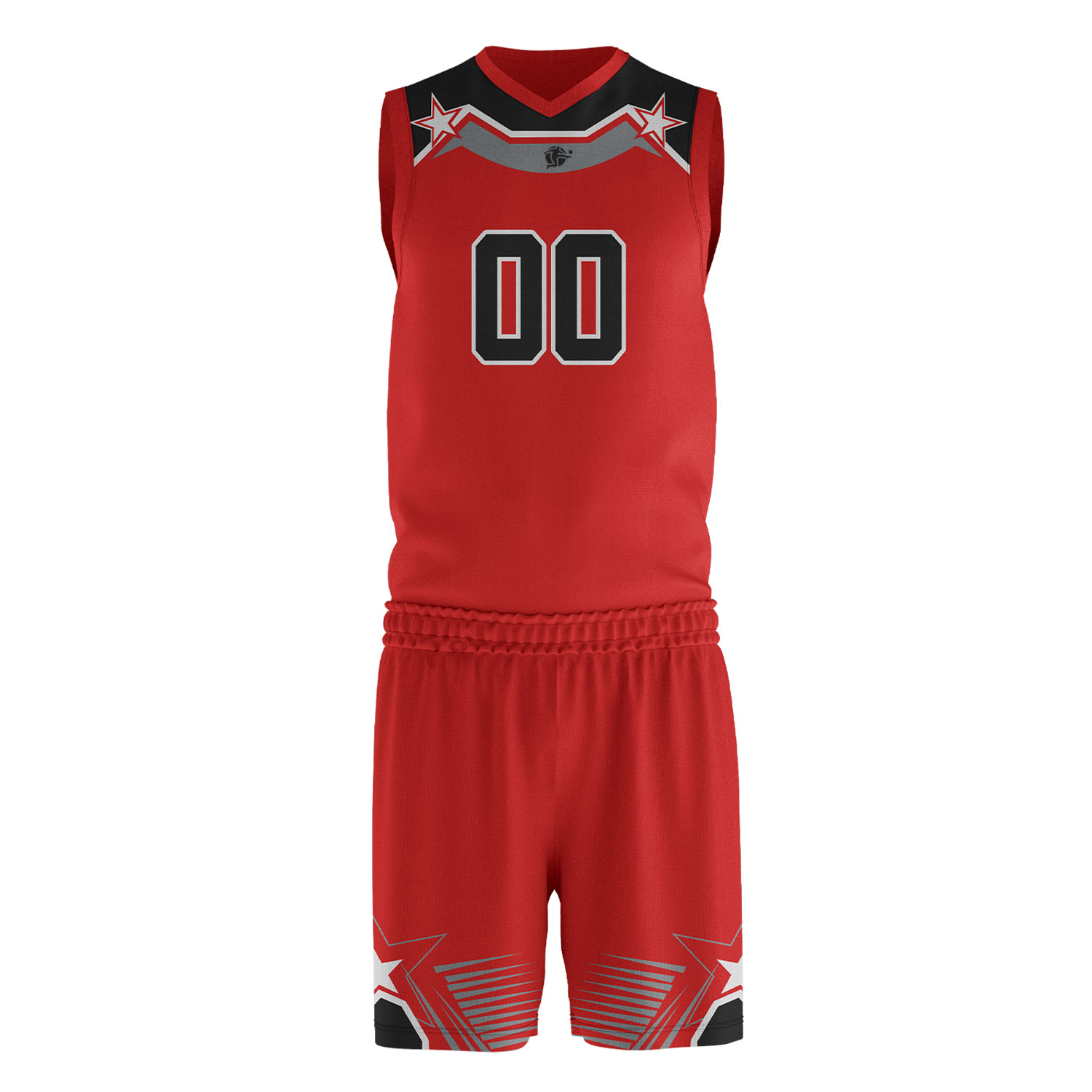 Full lineup of affordable basketball uniforms showcasing the red and black Quba CourtKing custom sublimation details.